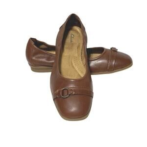 Clarks Women’s Size 8 WIDE Lyrical Sky Slip On Flats Shoes Brown Supple Leather
